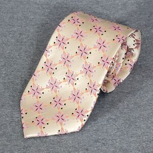 Steve Harvey Collection Tie Beige Lilac Geometric Silk Hand Made Necktie 62 x 4